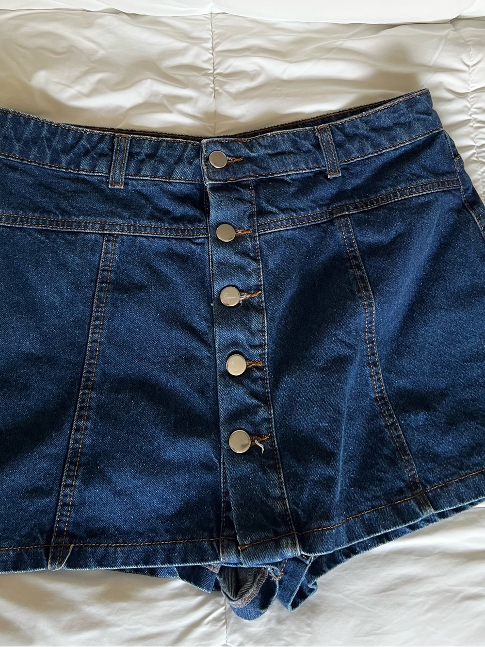 Gianni Bini Blue Denim Skort with Gold Stitching